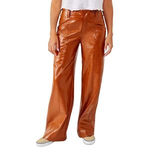Free People Wide Leg Pants in Shiny Brown